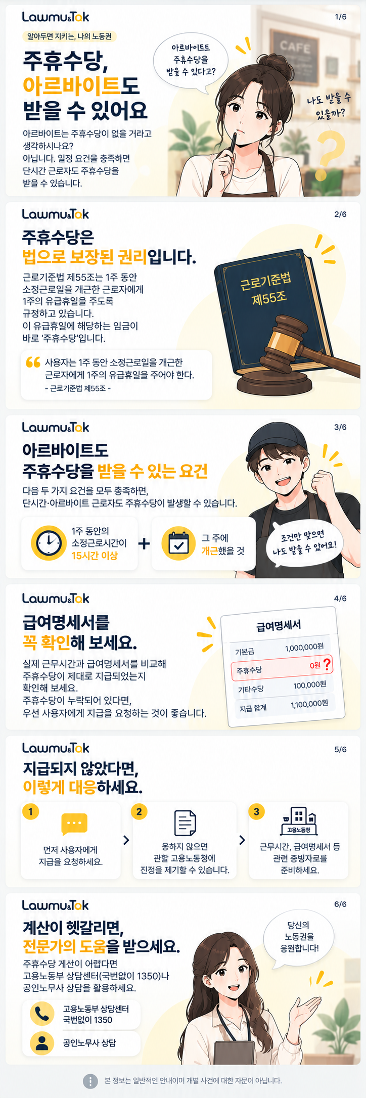 카드 1: 주휴수당, 아르바이트도 받을 수 있어요