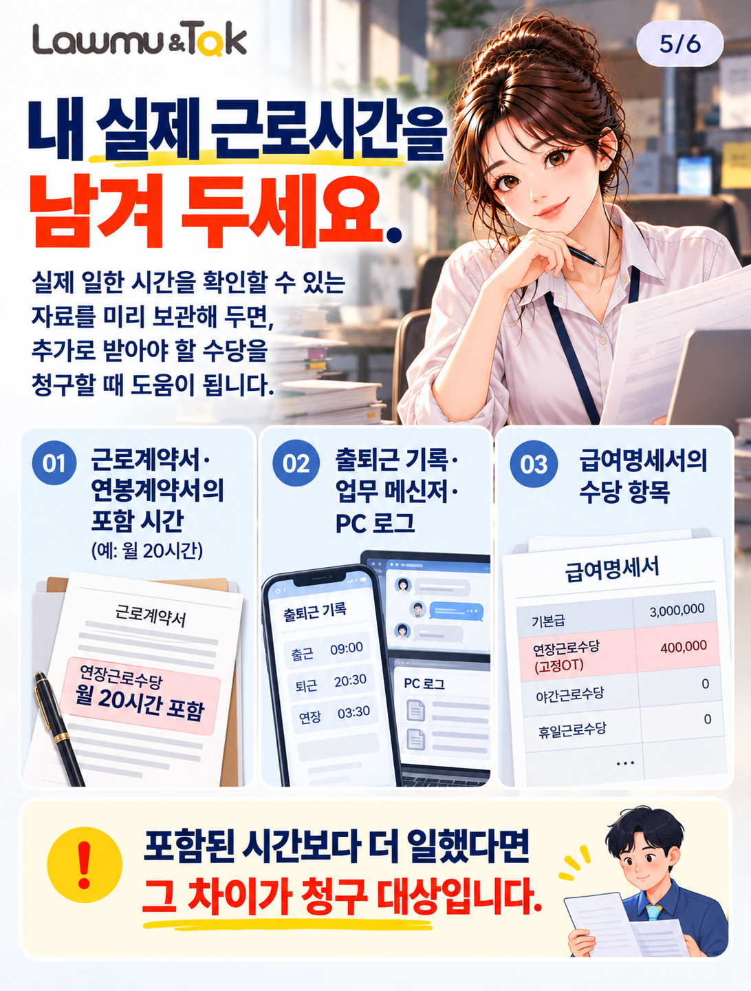 카드 5: 내 실제 근로시간을 남겨 두세요